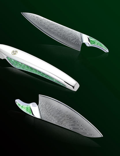 7 inch Nakiri Knife, Japanese VG-10 Damascus Steel Meat Cleaver, Ultra Sharp Vegetable Knife with Full-tang Handle in Green Resin, LA-S9 Series