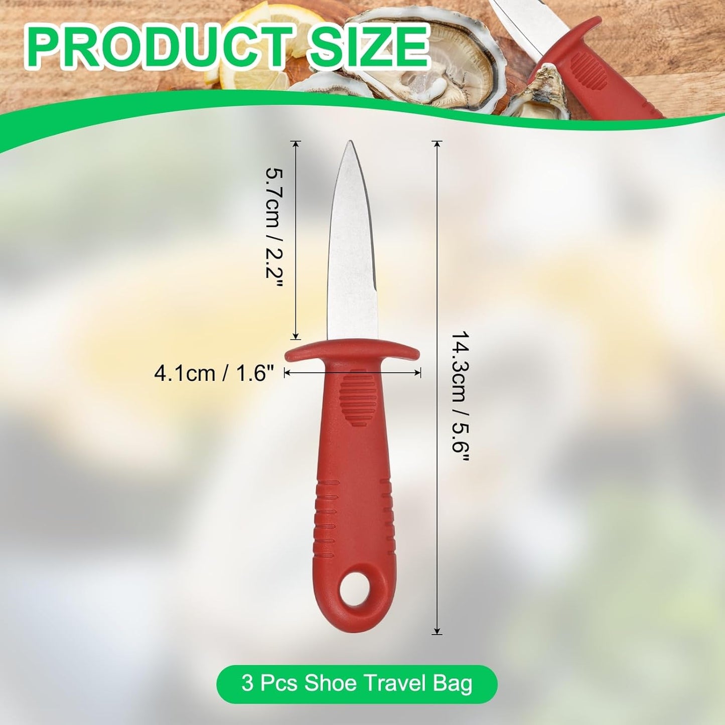 uxcell 3 Pcs Stainless Steel Oyster Shucking Knife, Oyster Shucking Shell Opener Knife Non-Slip for Shellfish Opening Seafood Restaurants Home Use, Red