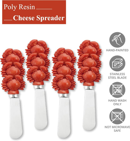 Supreme Housewares Blue Wash Sea Animals Cheese Spreaders, Hand-Painted Resin Handles with Stainless Steel Blades for Spreading Cream Cheese, Butter, and Jam, Assorted Designs, Set of 4