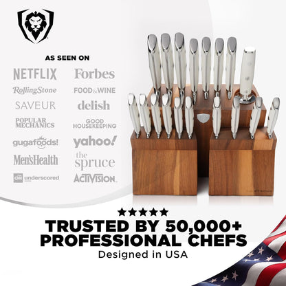 Dalstrong 18-Piece Gladiator Colossal Knife Block Set — German High-Carbon Steel, Full-Tang, Hand-Sharpened — For Home Chefs, Wedding Registries & Serious Kitchens — Acacia Wood Block, NSF Certified