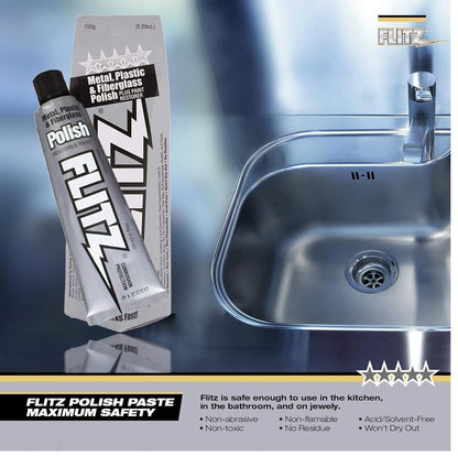 Flitz Metal Polish Paste - 5.29oz USA-Made Polish for Solid Chrome, Stainless Steel, & Aluminum - Non-Abrasive for Light Oxidation - Requires Manual Buffing - Not for Plated/Coated Surfaces (1 Pack)