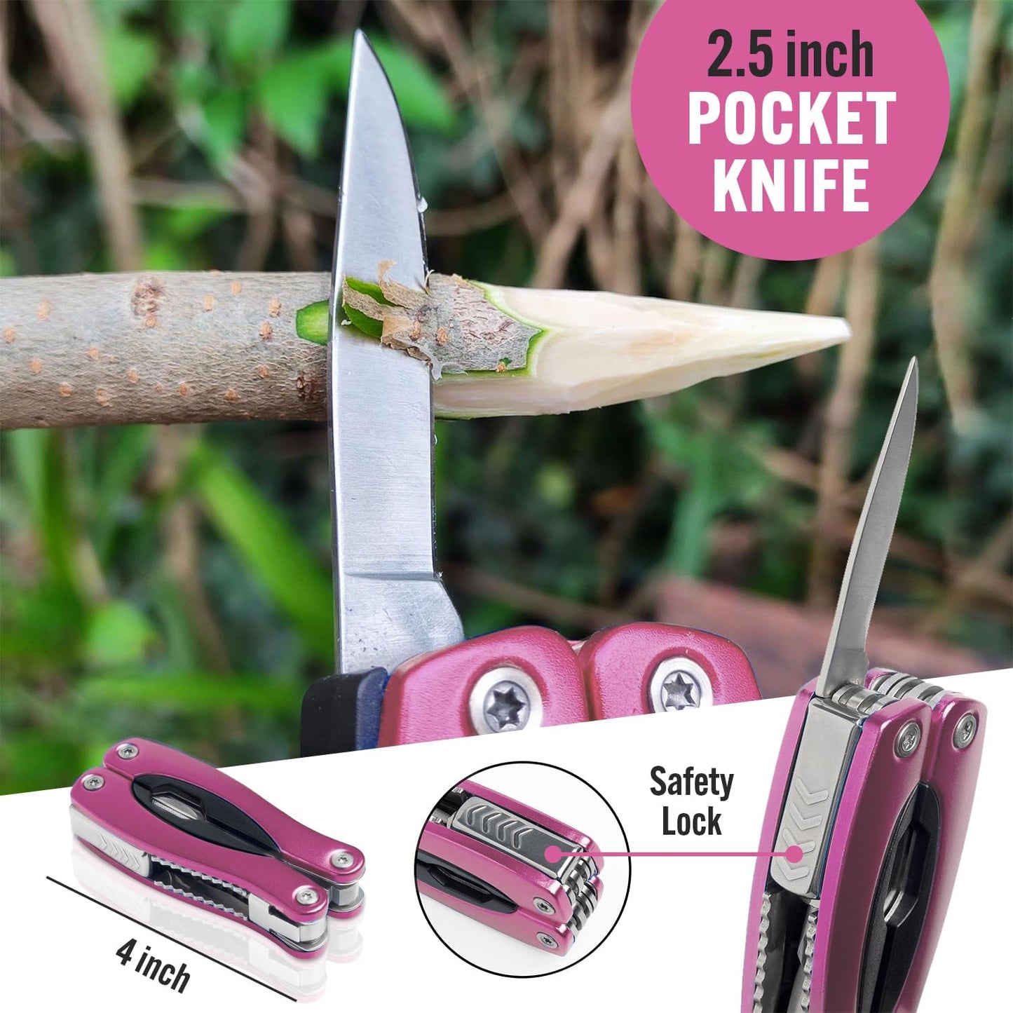 15-in-1 Multitool Pocket Knife, Multipurpose Stainless Steel All In One Tool for Camping Hiking Survival Travel Home - Portable Heavy Duty Folding Utility Multi Tool with Self-Locking