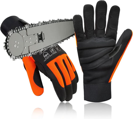 Chainsaw Gloves Saw Protection on Left Hand Back, EN ISO 11393-4, Cut-resistance Gloves Cow leather Palm