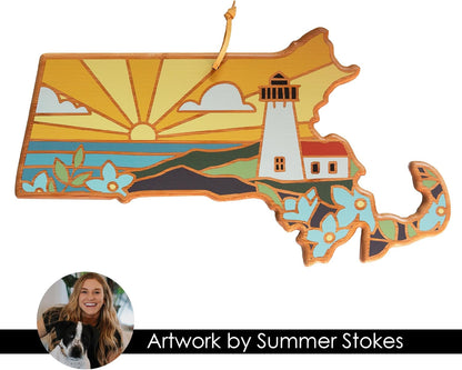 Totally Bamboo North Carolina State Shaped Cutting Board and Charcuterie Serving Platter with Artwork by Summer Stokes, Includes Hang Tie for Wall Display 18" x 8" x 5/8" - Colors A