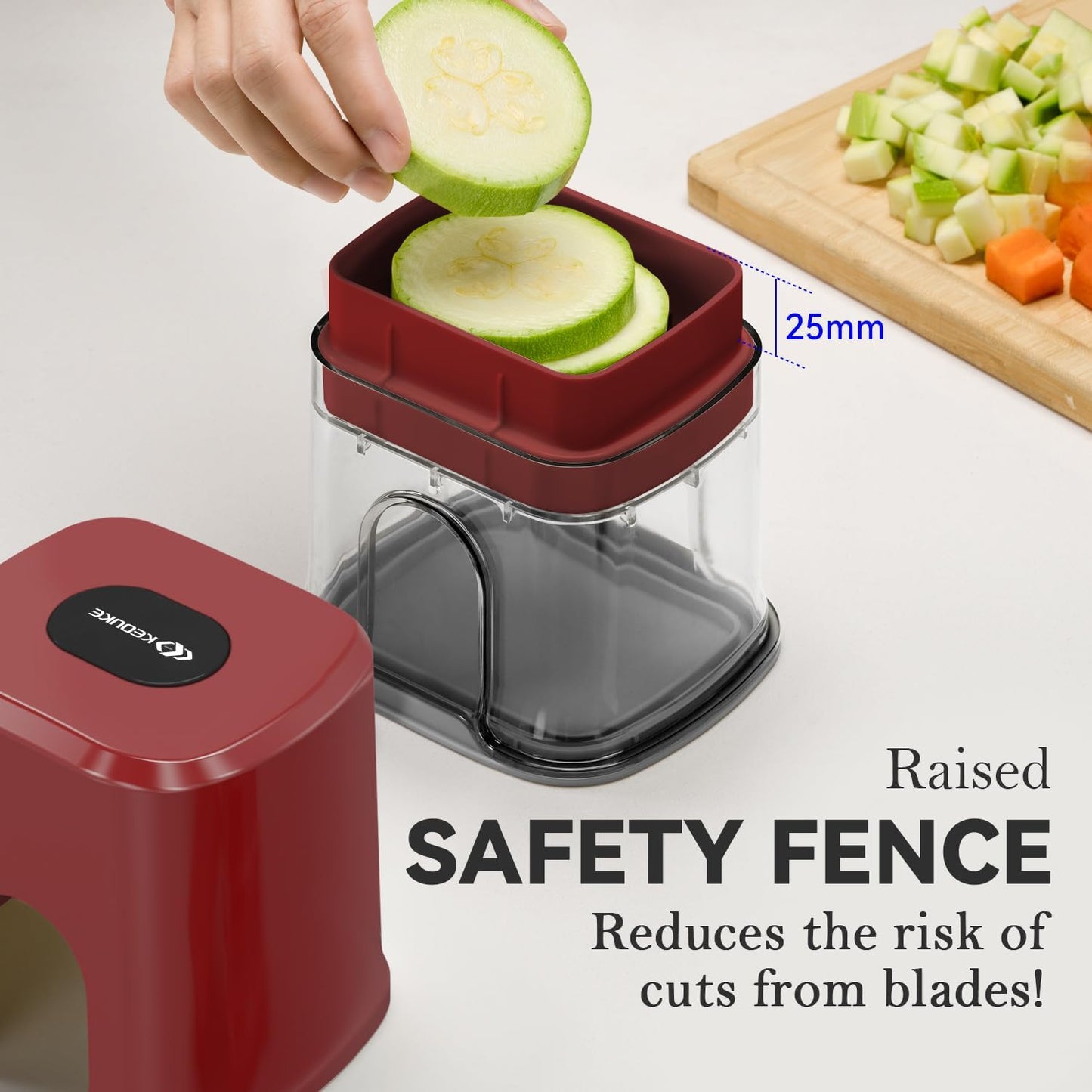 KEOUKE Multifunctional Vegetable Chopper White - 3 Interchangeable Blades Potato French Fry Cutter with Container & Storage Box Food Chopper Dicer for Cucumber, Tomato, Carrot, Onion