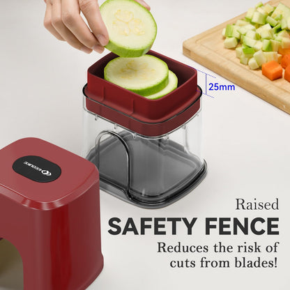 KEOUKE Multifunctional Vegetable Chopper White - 3 Interchangeable Blades Potato French Fry Cutter with Container & Storage Box Food Chopper Dicer for Cucumber, Tomato, Carrot, Onion