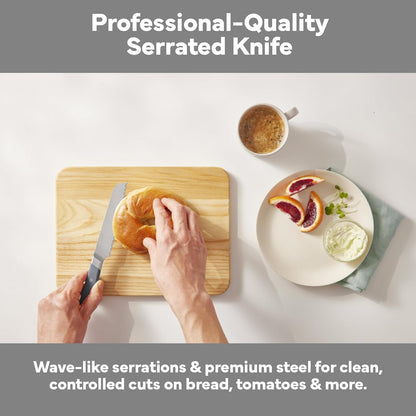 Misen Serrated Bread Knife - High-Carbon Japanese AUS8 Steel - Perfect for Soft Foods, Bread, Pastries, and Fruits - Verstatile Slicer, Razor-Sharp Edge, Durable Blade, Ergonomic Handle - 5", Blue