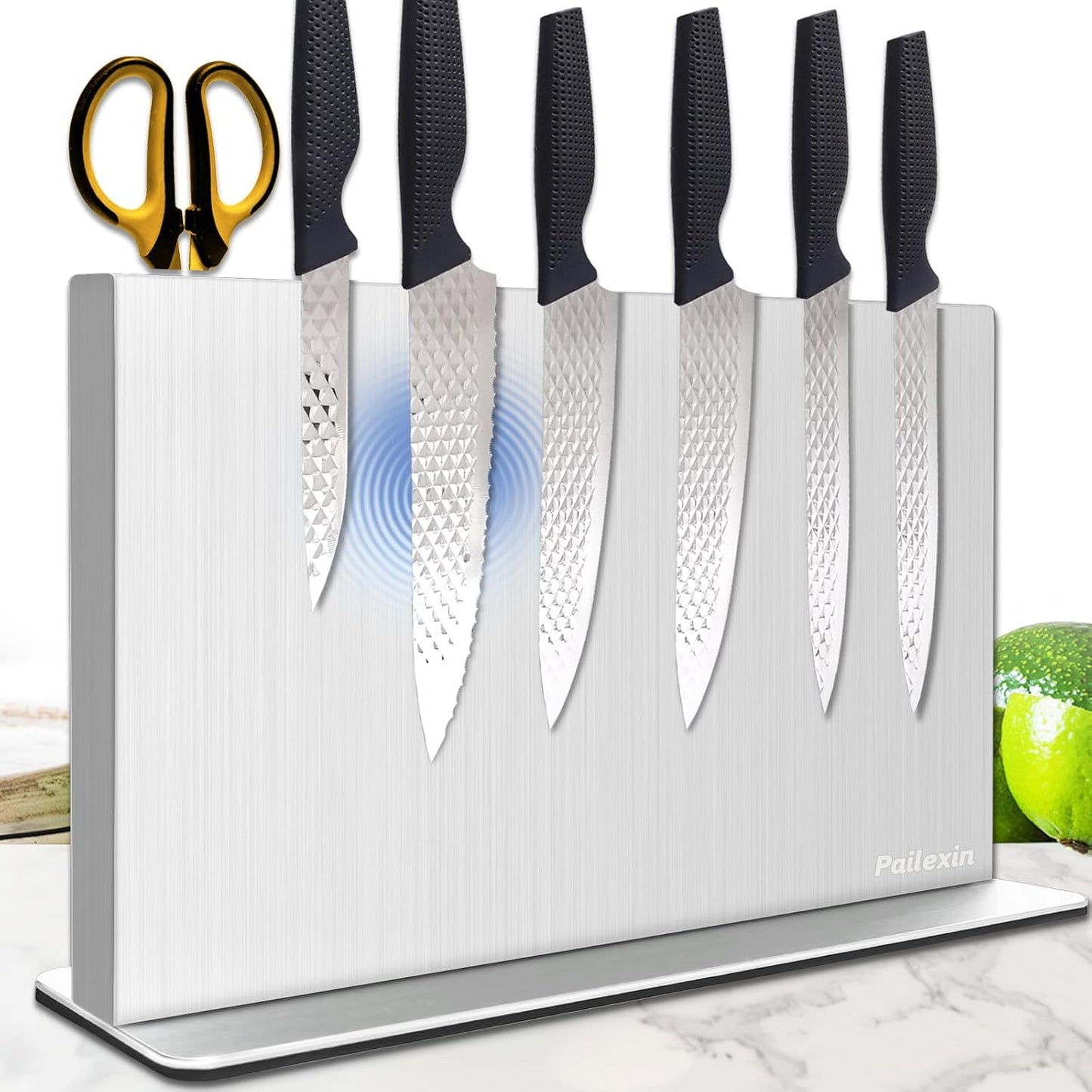 Magnetic Knife Block Without Knives—Stainless Steel Double-Sided Magnetic Knife Holder Stand with Strong Magnets, Knife Storage Organizer for Kitchen Counter top