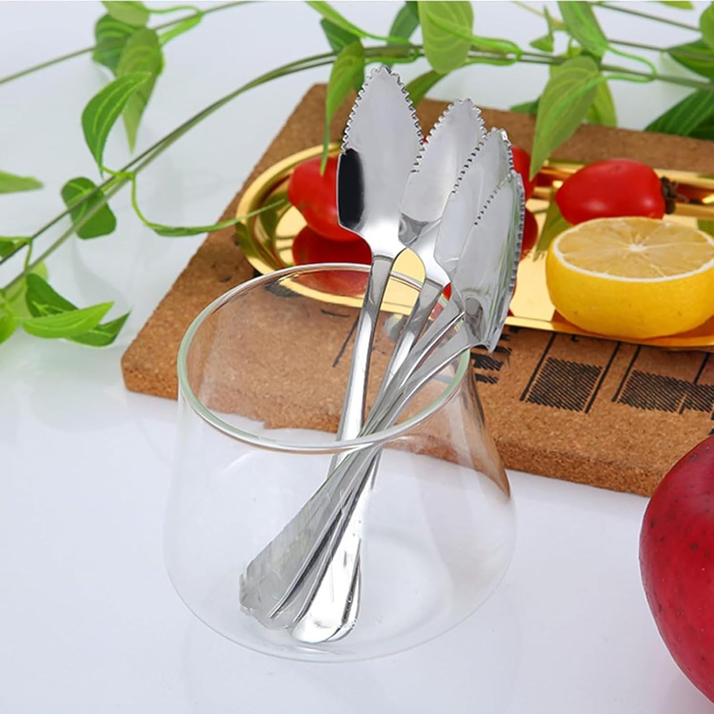 Grapefruit Spoons Serrated Edge, Grapefruit Knife & Spoon Curved Serrated Set, Stainless Steel Grapefruit Utensil Tool Dessert Spoons for Citrus Lemon Kiwi Salads Melon Lime Pitaya Apple Fruit Puree