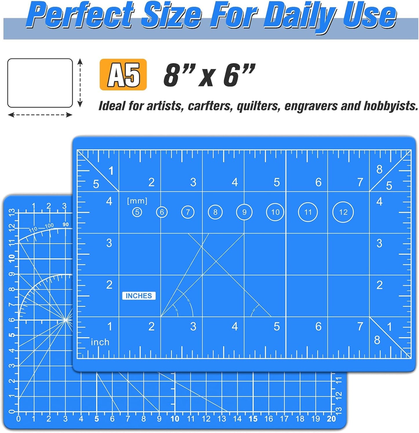 DIYSELF Cutting Mat 8in×6in, Self Healing Cutting Mat, A5 Rotary Cutting Mats for Crafts Sewing Hobby Fabric Project, 5-Ply Craft Cutting Board Double Sided, Craft Mat, Matting & Mounting Materials