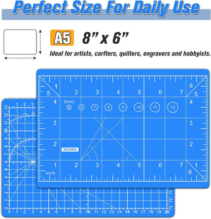 DIYSELF Cutting Mat 8in×6in, Self Healing Cutting Mat, A5 Rotary Cutting Mats for Crafts Sewing Hobby Fabric Project, 5-Ply Craft Cutting Board Double Sided, Craft Mat, Matting & Mounting Materials