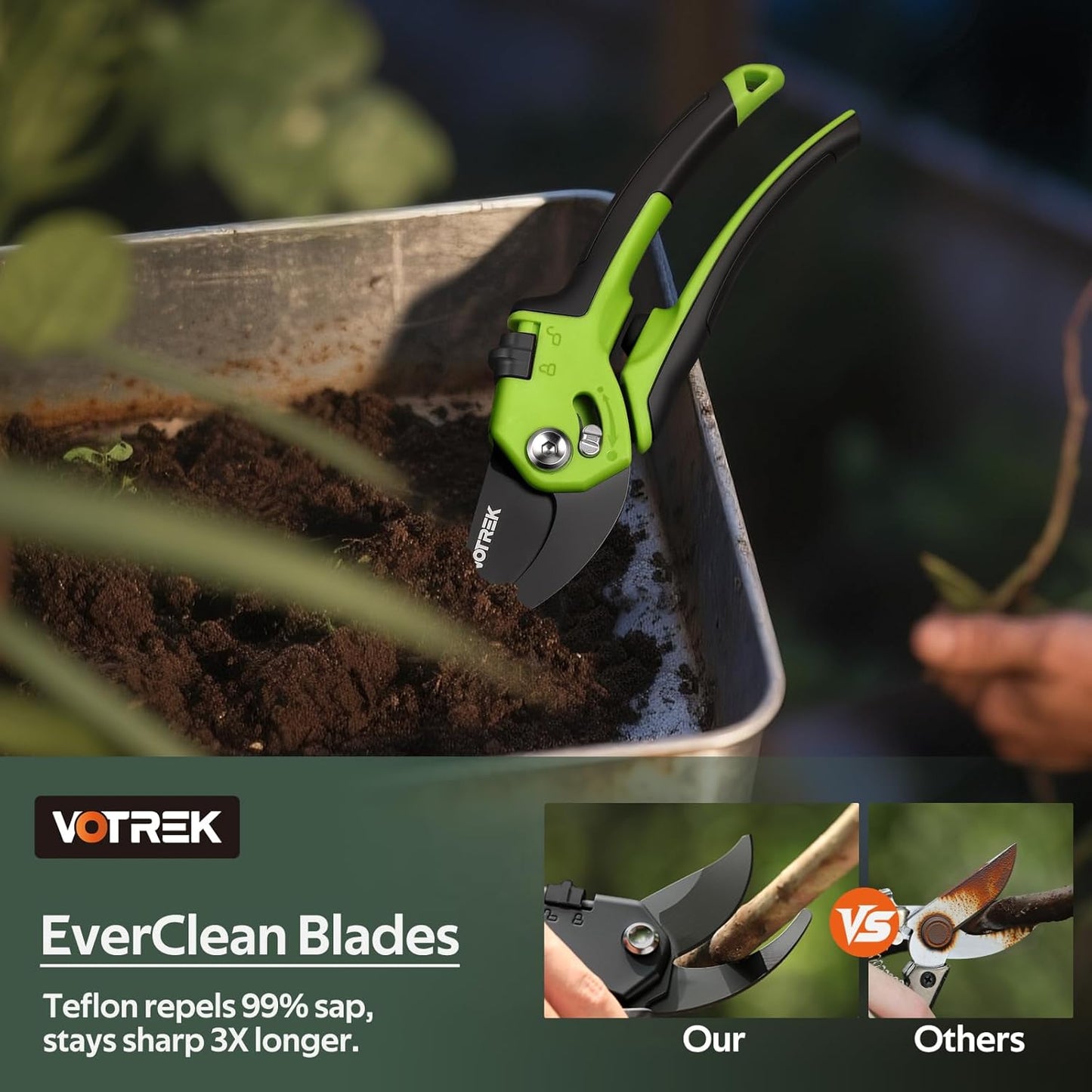 VOTREK® Pruning Shears, [Patented Stepless Handle Opening] - Garden Clippers with Ultra-Sharp SK5 Steel for Weak Hand, Bonsai Scissor Universal Fit for All Hand Sizes, Effortlessly Cut 1-Inch Branches