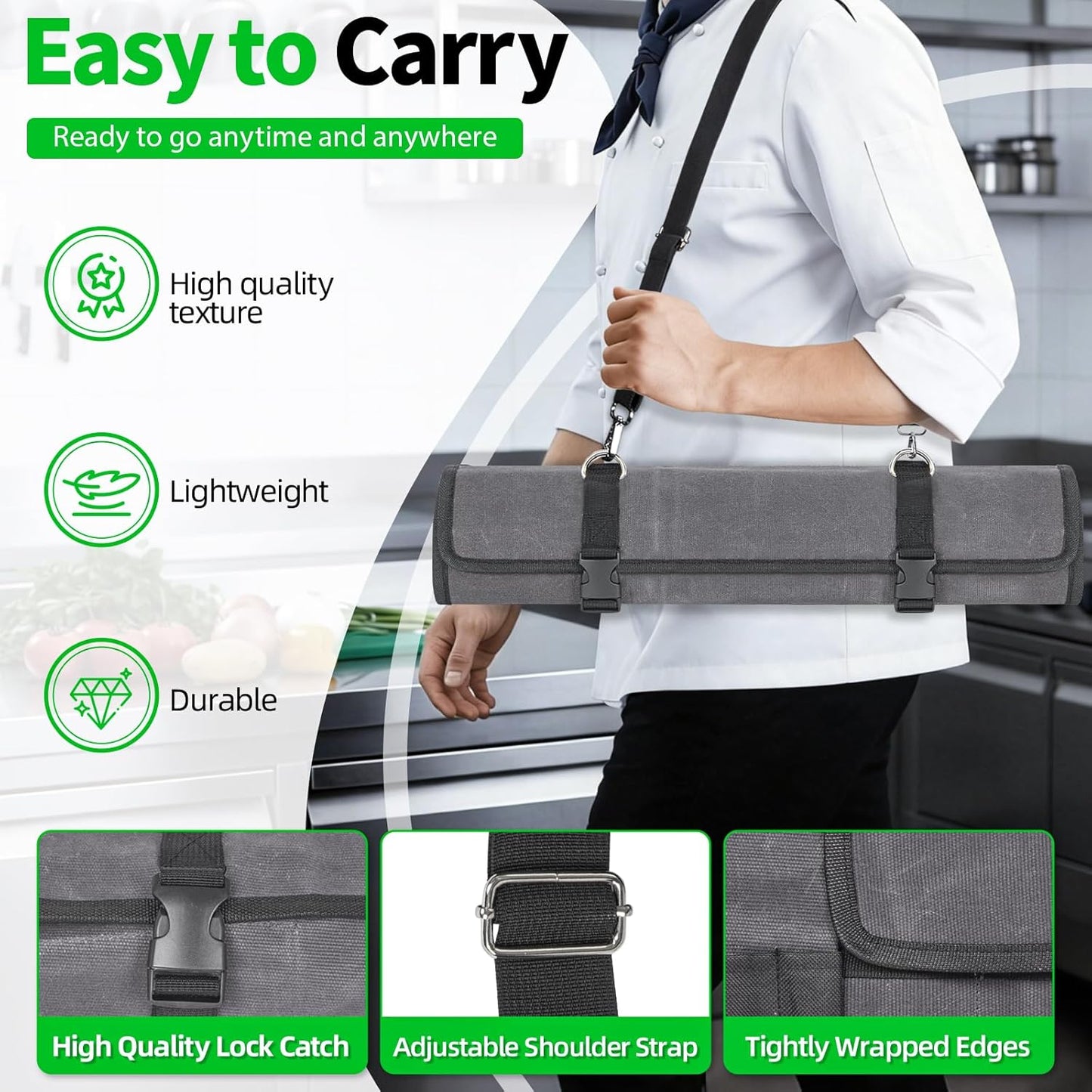 Chef Knife Roll Bag,Knife Roll Bag,Knife Bags for Chefs Professional,Knives Bag,Portable Chef Knife Cases with 14 Slots and Adjustable Shoulder Strap (Bag Only),Black