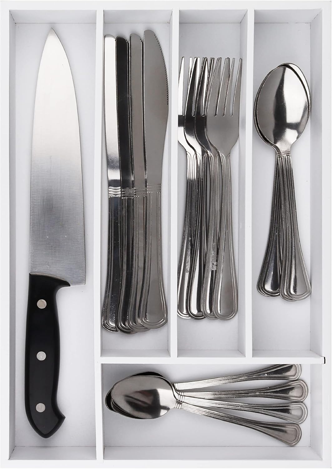 Pristine Bamboo Silverware Organizer - Small Extra-Deep Wooden Kitchen Drawer Organizer Divider for Spoons, Forks, Knives & Cutleries - 5 Slots