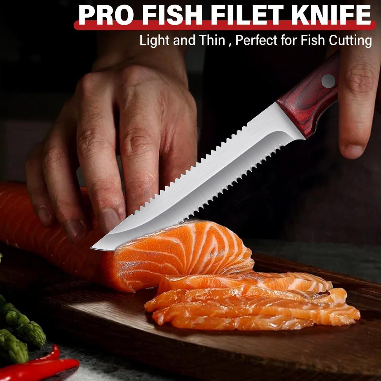 TAN REN Fillet Knife for Fish, 6inch Flexible Fishing Knife with Sheath, High Carbon Steel Salmon Fillet Knives, Sharp Fish Knives for Filleting and Cleaning