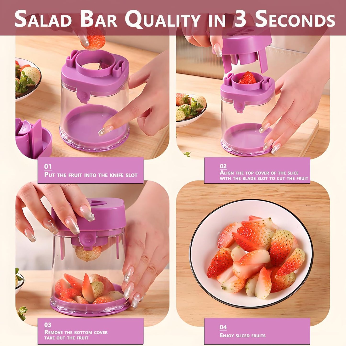 New Grape Cutter for Toddlers, Cutter Quarter Slicer Tool Into 4 Pieces for Slicing Grapes, Strawberries, Cherry, Tomatoes (Pink)