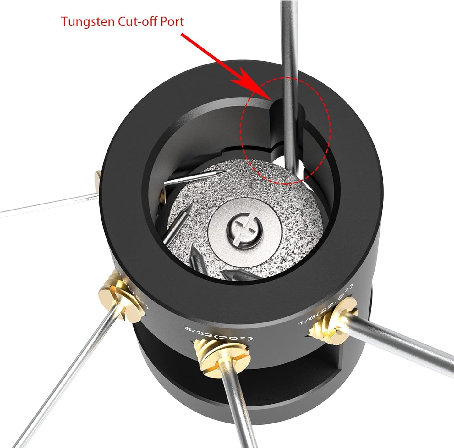3mirrors ALUMINUM Tungsten Electrode Sharpener Grinder TIG Welding Tool Single Column Open Design w/Cut-Off Slot Multi-Angle &Offsets, Horizontal Hole, 4 Screw Holes &2X CNC Mandrel &5X 25mm Wheels