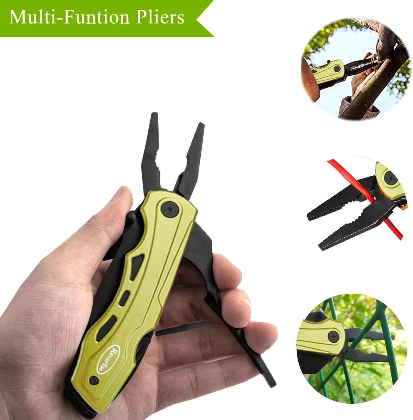RoverTac Pocket Knife, 15-in-1 Multitool with Pliers, Bottle & Can Opener, 9 Screwdriver Bits, Locking Mechanism & Nylon Sheath - EDC Multi Tool for Camping, Hiking & DIY, Gift for Men & Dad