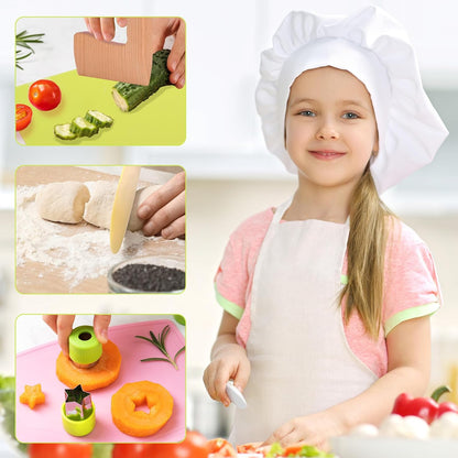 23 Pcs Kids Knife Set for Real Cooking, Montessori Kitchen Toys for Toddlers Kids Cooking Sets, Toddler Knife Set with Plastic Children Safe Knives, Wooden Knife, Potato Slicers, Peeler, Cutting Board