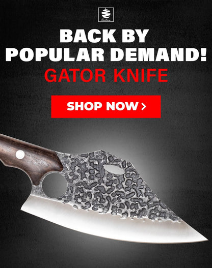 COOLINA Daozi 8" Butcher Knife, Hand-Forged High-Carbon Steel Cleaver for Heavy-Duty Meat Cutting, Slicing, Chopping, Brisket & BBQ, Full-Tang Forged Blade with Ergonomic Wood Handle