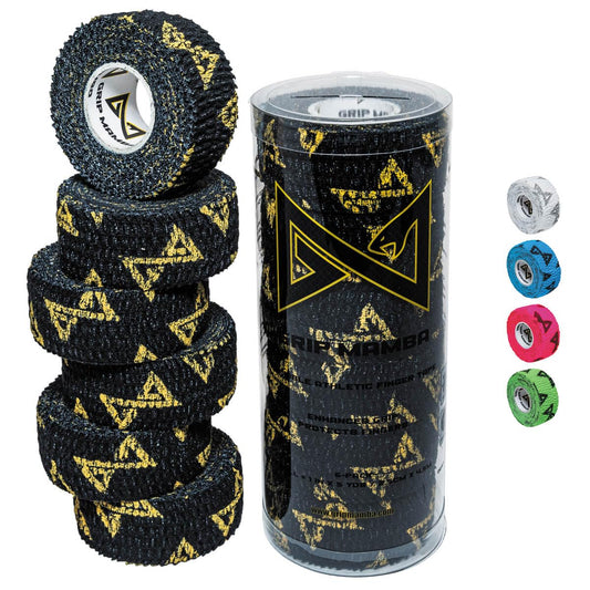 GRIP MAMBA Elastic Athletic Finger Tape, 1”Wide w/Premium Adhesive, Protects Hand Thumb Fingers Enhances Grip, Sleeve Blister Wrap for Sports, Golf, Tennis, Basketball, Pickleball (Green, 3 Rolls)