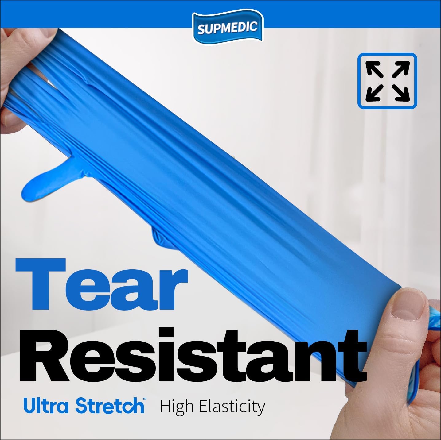 Supmedic Disposable Nitrile Gloves, 5Mil Chemical Resistant Powder-Free Latex-Free Glove Exam Cook Tattoo, Black Blue 100Pcs