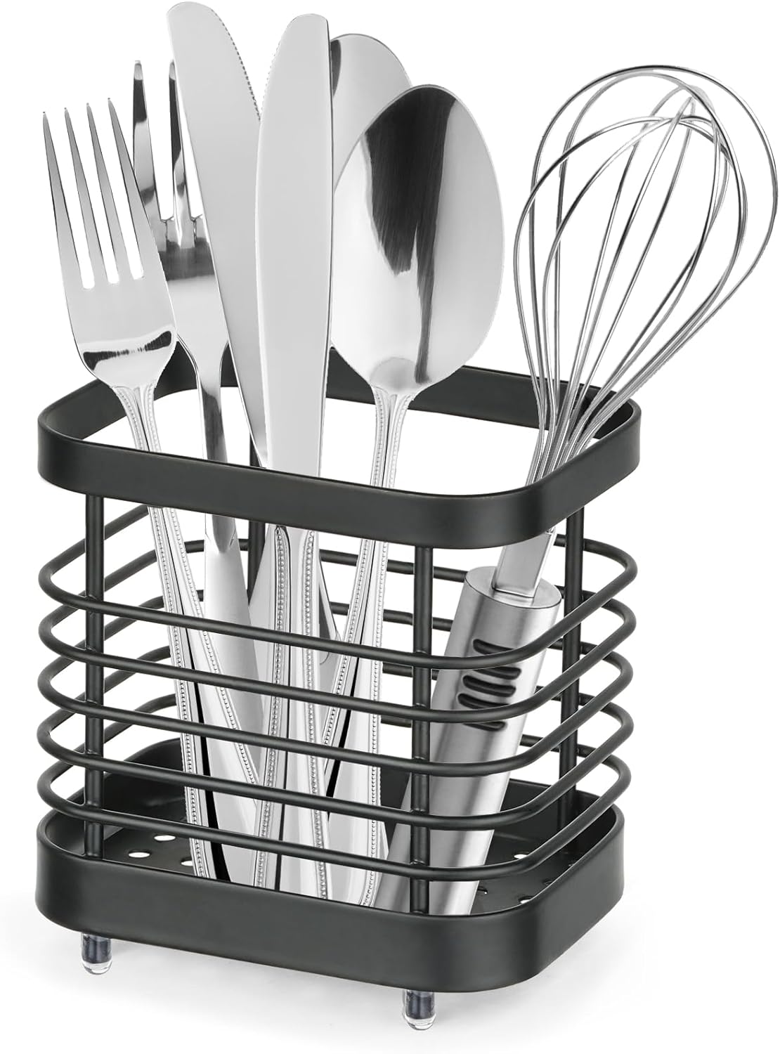 Utensil Holder, Stainless Steel Utensil Drying Rack for Kitchen Counter, Silverware Cutlery Flatware Holder Forks, Knives, Spoons, Chopsticks Organizer (Silver)