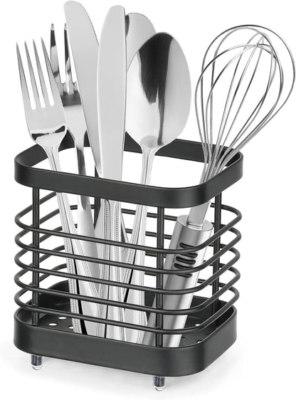 Utensil Holder, Stainless Steel Utensil Drying Rack for Kitchen Counter, Silverware Cutlery Flatware Holder Forks, Knives, Spoons, Chopsticks Organizer (Silver)