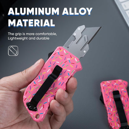 XXV Aluminum Alloy Utility Knife, Box Cutter,Cute Heavy Duty Pocket Knife, Safety Replaceable Blade EDC Razor Knives with 10Pcs Replaced Blades,Black