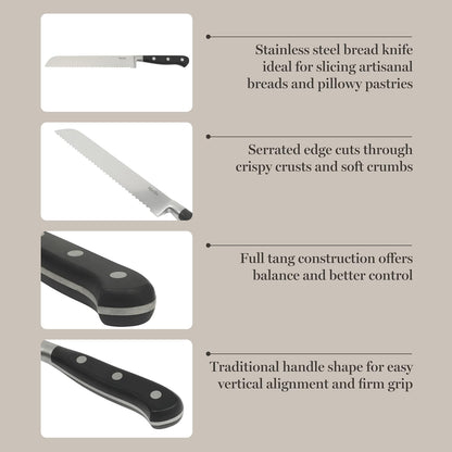 Martha Stewart Carverton 10" Hollow Edge Slicer Knife, High Carbon Stainless Steel Kitchen Knives w/Black Triple Riveted Handle