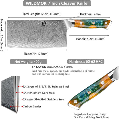 WILDMOK Damascus Boning Knife, 7 inch Super Sharp Fillet Knife, Japanese Damascus Steel, Full Tang Resin Handle, Includes Gift Box