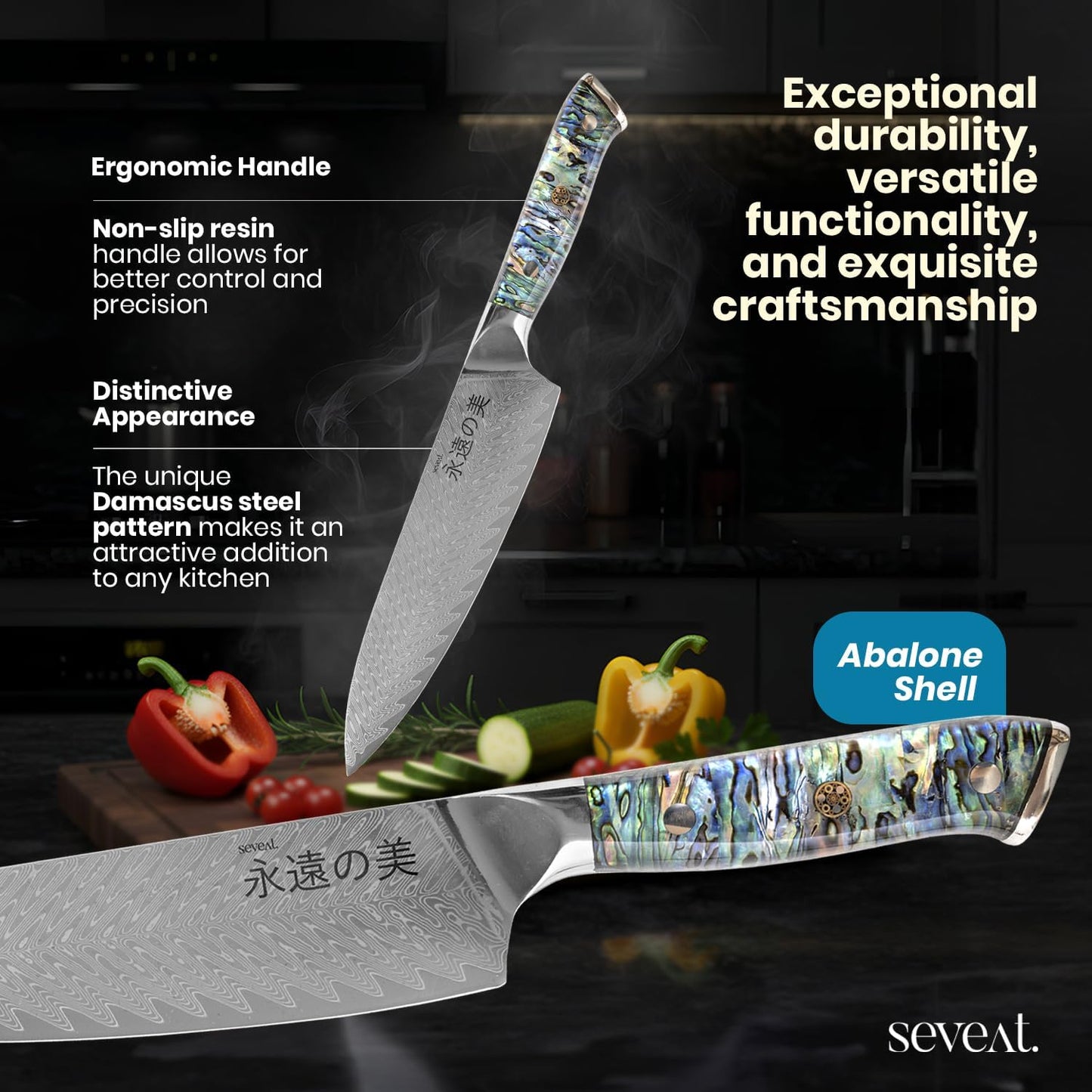 Damascus Kitchen Knife | 67-Layer Damascus Steel | 13” Professional Chef Knife | Ergonomic Wood & Resin Handle | Gift Box Included (Blue, 1 Piece)