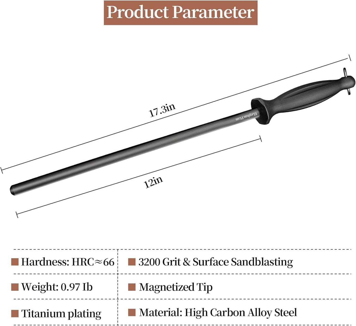 Efficient 12 Inch Honing Steel Sharpening Rod Knife Sharpener Steel For Kitchen Knives High Hardness, Honing Rod With Gift Box