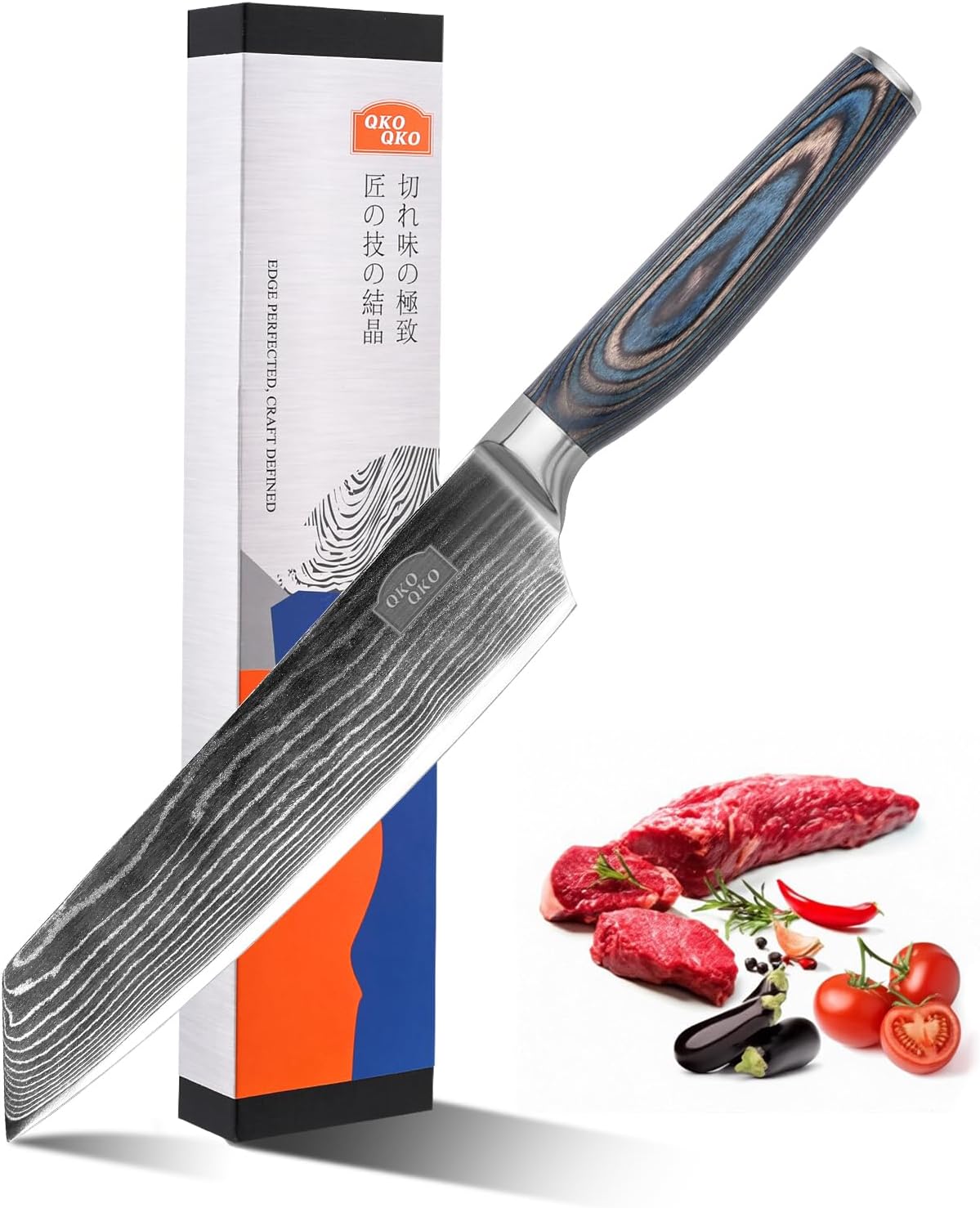 Damascus Kiritsuke Knife, 8-Inch Kiritsuke Chef Knife with 9Cr18MoV Steel Core, Japanese Kitchen Knife with Wood Handle - Razor Sharp Chef's Knife for Home Kitchen with Gift Box