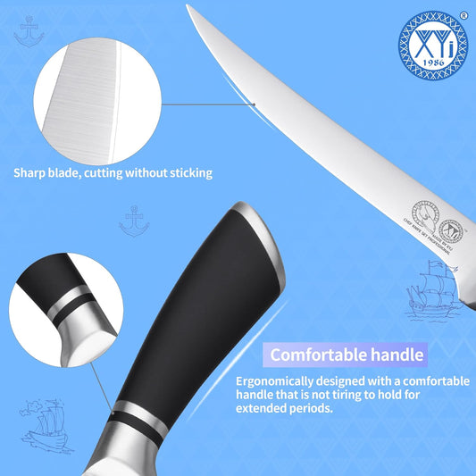 XYJ Fillet Knife Kitchen Cutlery,7 Inch Ultra Sharp Stainless Steel Salmon Fish Meat Carving Steak Knives,Professional Deboning Knife With Sheath Case