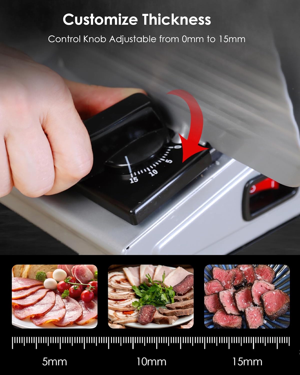 Valley Sportsman Meat Slicer Machine for Home - Electric Deli Meat Slicer with 7.5" Stainless Steel Blade, Adjustable Thickness Food Slicer Cuts Meat, Bread, Cheese, Easy to Clean, Black