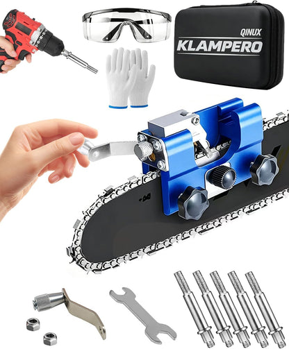 Chainsaw Sharpener, Portable Hand Crank Chain Saw Sharpening Tool with Adjustable Guide, Universal Fit for Most Chain Sizes, Manual Chainsaw Chain Sharpener for Outdoor & Field Use (Blue-Small)
