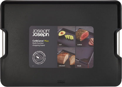 Joseph Joseph Cut&Carve Plus - Non-Slip, Multi-Function, Double-Sided Cutting Board for Food Preparation and Carving- Dishwasher Safe, Large – Black