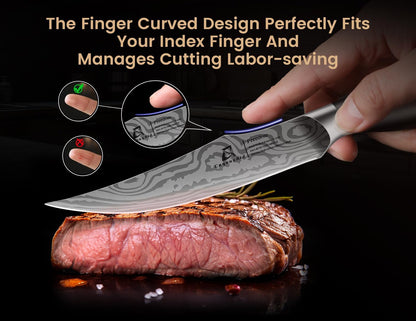 CoquusAid Steak Knives Set of 8, 4.8 Inch Straight Edge Ultra Sharp Durable Meat knives with Rest, High Carbon Stainless Steel Damascus Pattern Triple Rivet Handle, Ideal for Home Restaurant Party