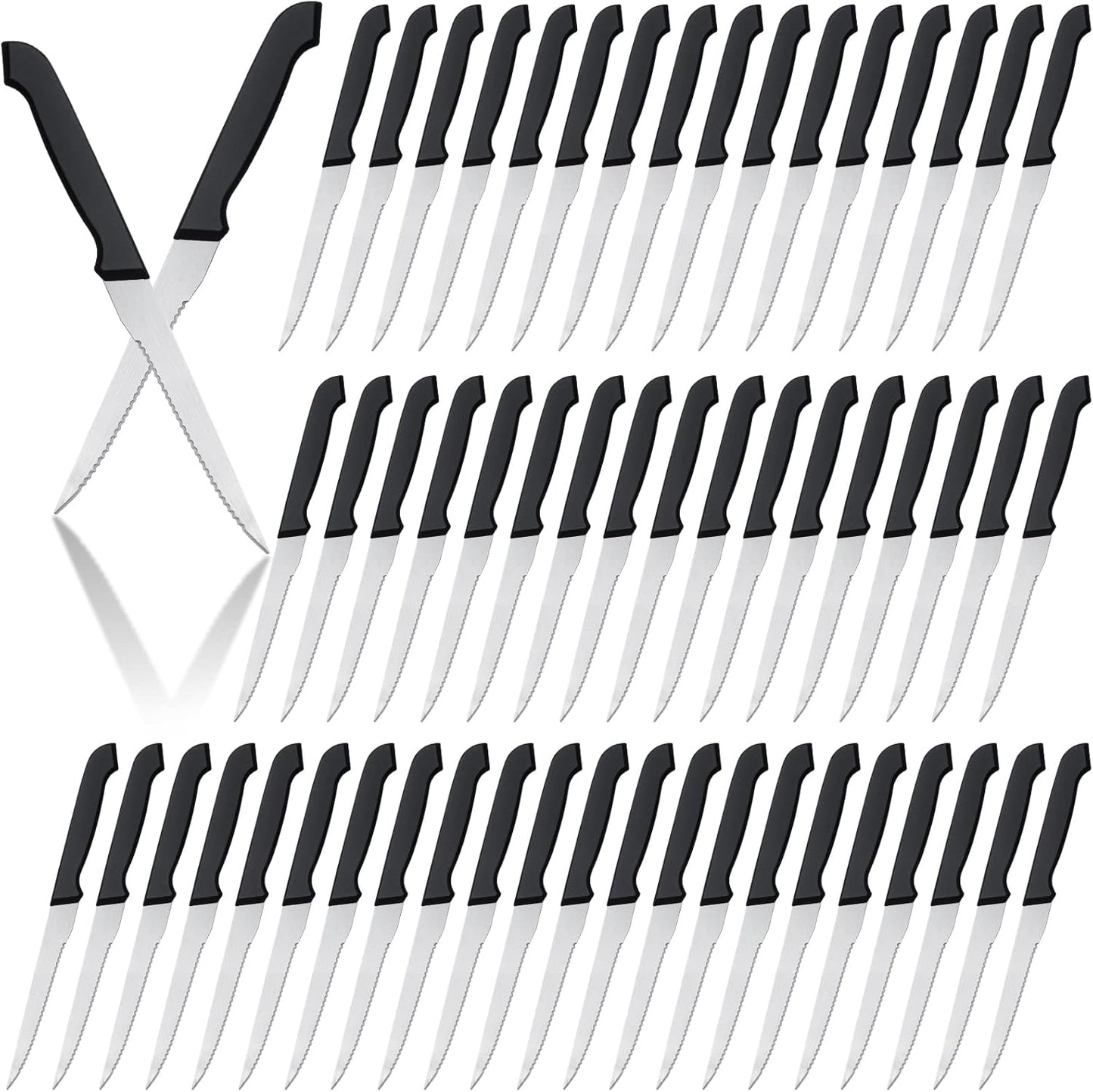Therwen 100 Pieces Serrated Edge Pointed Tip Steak Knives Stainless Steel Steak Knife with Serrated Edge 8.8 Inch For Kitchen Restaurant Tableware Camping