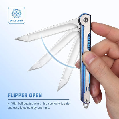 FUNBRO EDC Pocket Knife - 7CR13Mov Steel Tanto Blade, Slim Survival Knife with Clip and Liner Lock, Window Breaker for Outdoor Camping- Stocking stuffer Gifts for Men Women
