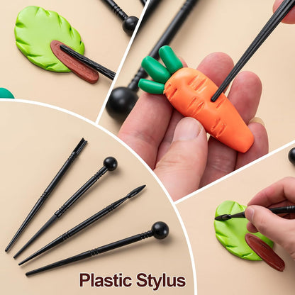 Amrules Clay Tools Kit, 12 PCS Polymer Clay Cutter Tools, Rectangle Shape Acrylic Press Board and Roller Pin Supplies Suitable for Shaping, Carving, Pottery Craft and DIY Projects