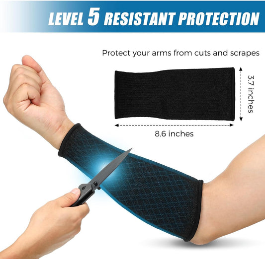 Geyoga 2 Pairs Cut Resistant Sleeve Arm Protection Level 5 Protection Safety Protective Sleeves Arm Protectors for Men Women(8.6 x 3.7 Inches,Black, Gray)