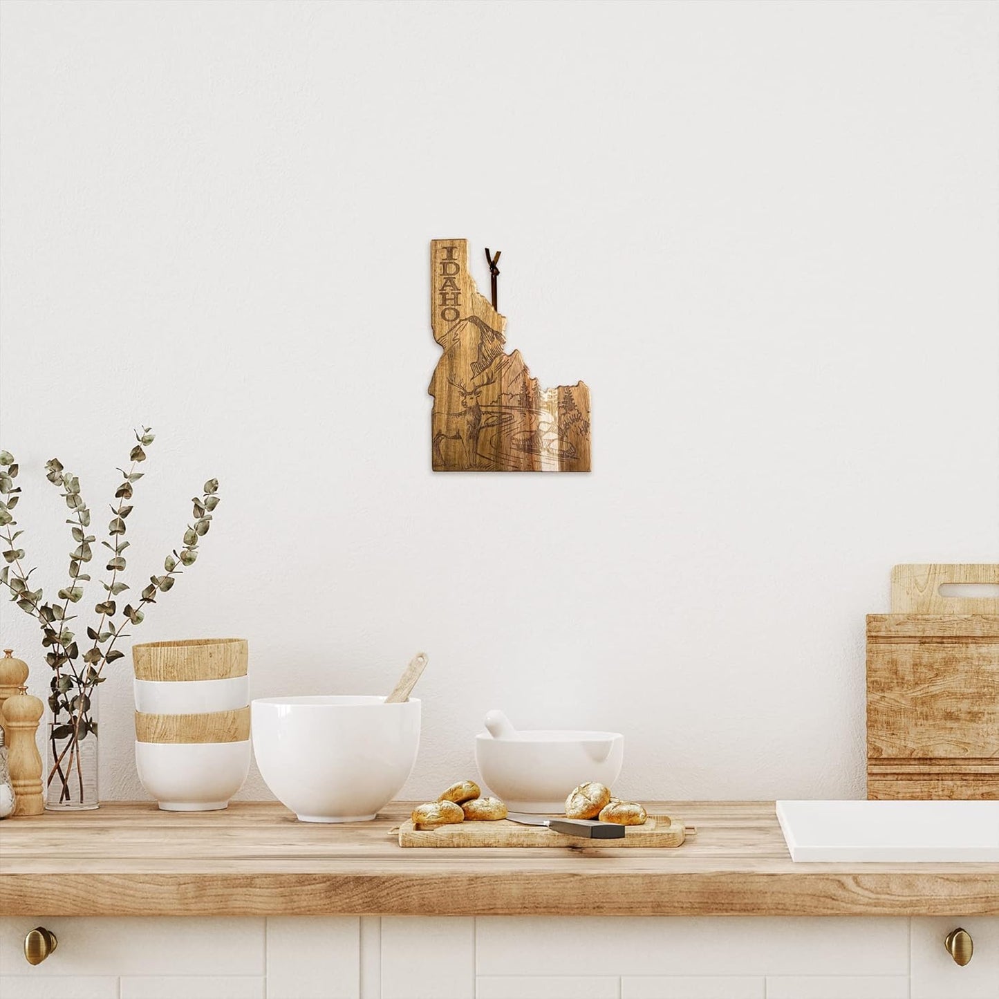 Totally Bamboo Rock & Branch Origins Series New York State Shaped Cutting Board and Charcuterie Serving Tray, Includes Hang Tie for Wall Display