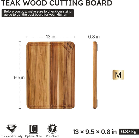 3 Pack Teak Wood Cutting Board Set for Kitchen Charcuterie Board Serving Heavy Duty Non Toxic Slip Hardwood Over Sink Solid Thick Haus Wooden Chopping Board Large Big Small Meat Best Essential Gift