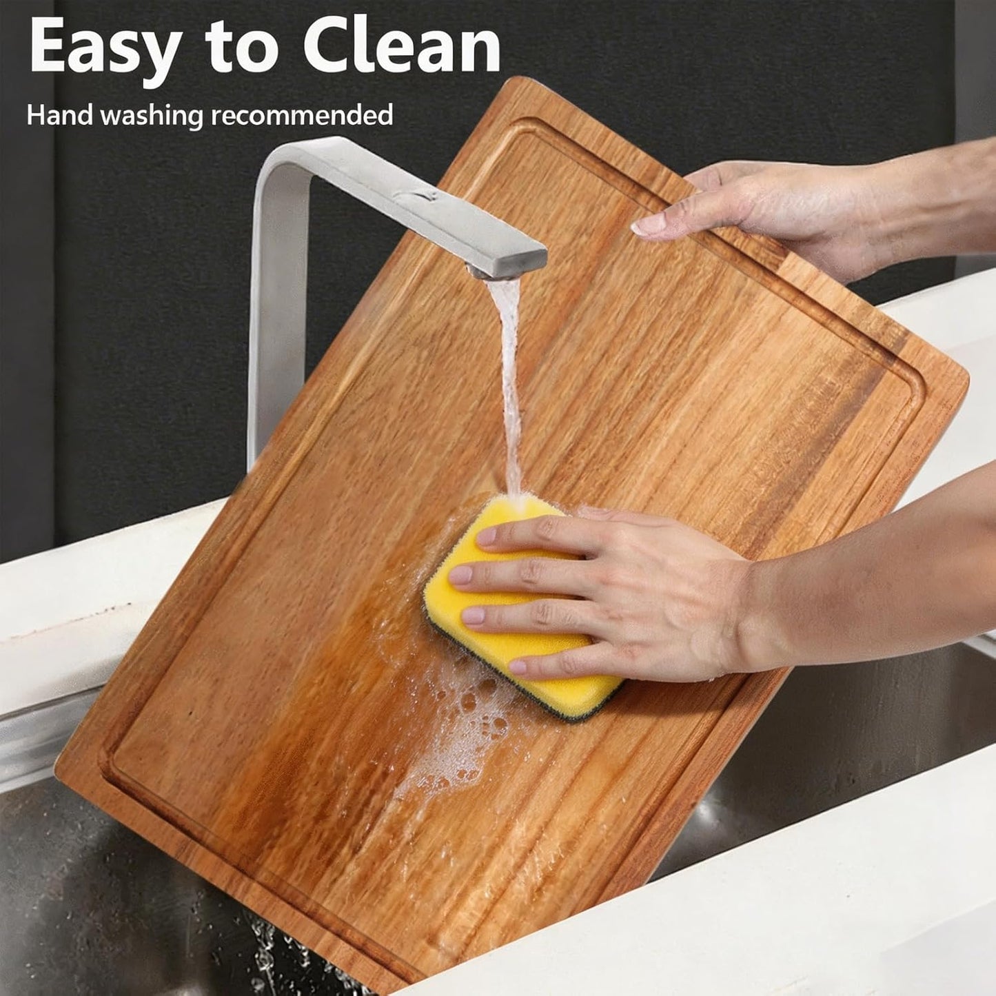 3 PCS Acacia Wood Cutting Board Set with Stand, Thick Chopping Boards for Kitchen, Deep Juice Grooves, Easy Grip Handle, Non-slip Heavy Duty Charcuterie Board for Meat, Cheese, Vegetables and Fruits