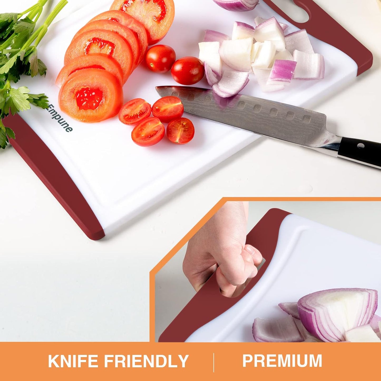 Empune Extra Large Cutting Boards, Plastic Cutting Boards for Kitchen (Set of 4) Cutting Board Set Dishwasher Safe Chopping Board with Juice Grooves Easy-Grip Handles, Black