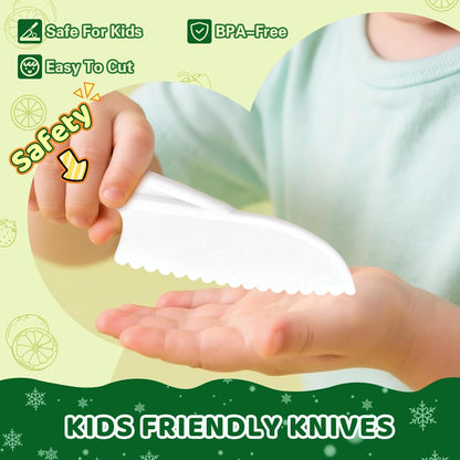 50PCS Kids Kitchen Cooking Set - Crocodile Wooden Kid Safe Knife Cutting Board Apron Gloves Fruit Vegetable Crinkle Cutters Peeler Serrated Edges Plastic Toddlers Knives, Kids Knifes for Real Cooking
