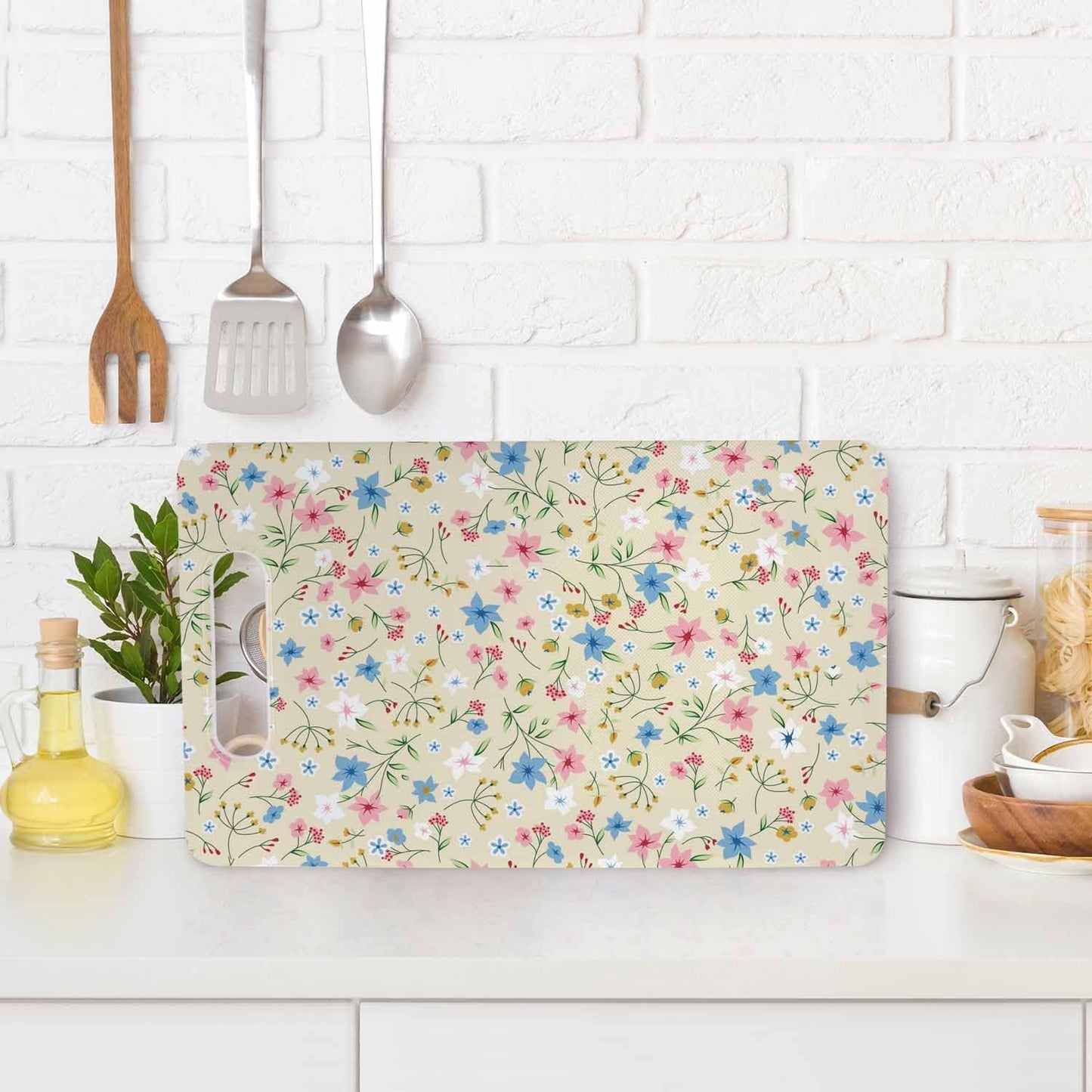 Coffee Set Cutting Board with Handles Coffee Maker Muffin Cup Flower Hot Drink Love Cutting Boards Plastic Safe Chopping Board for Kitchen 16" x 10" x 0.24"