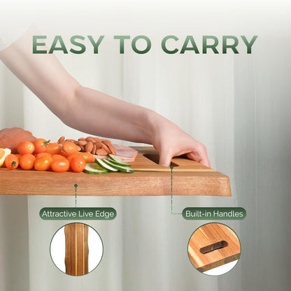 Howizz Acacia Wood Large Cutting Board, Thick End Grain Solid Wood Butcher Block For Kitchen, Non Toxic Pre-Oiled Carving Tray w/Juice Grooves and Easy Grip Handle, 20"x15"x1" (Gift-Ready Box)